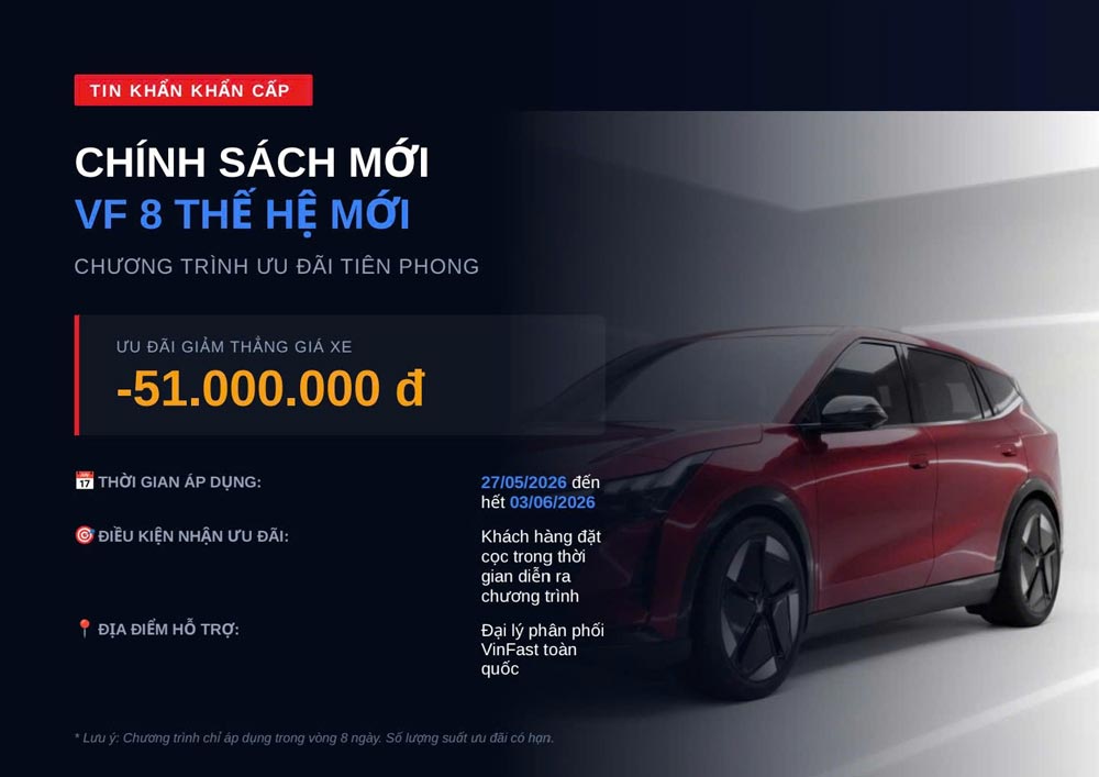 Chính Sách Ưu Đãi Đặt Cọc Xe VF8 All New Tiên Phong - Giảm Thẳng Giá Xe Đến 51 Triệu Đồng